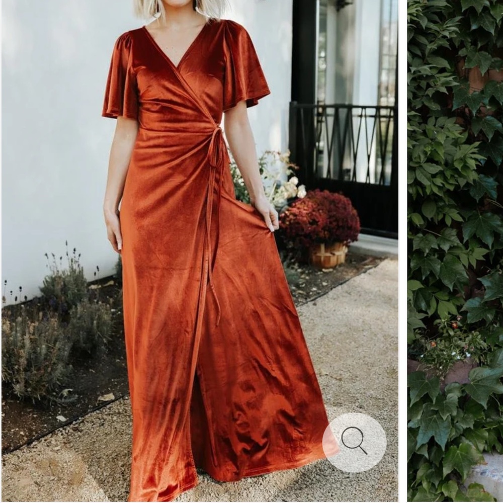 Baltic Born Meghan Velvet Wrap Maxi Dress in Rust